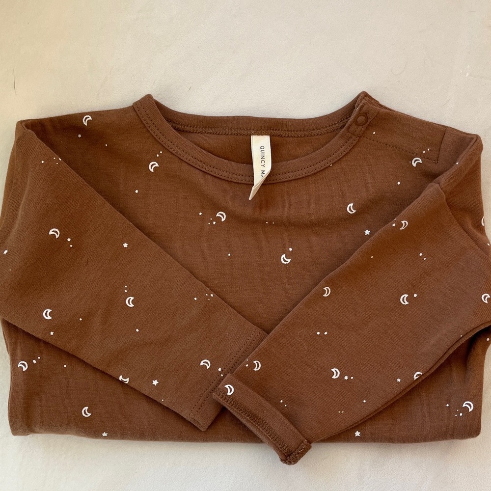 Quincy Mae Brown Long Sleeve Shirt with White Moon Print